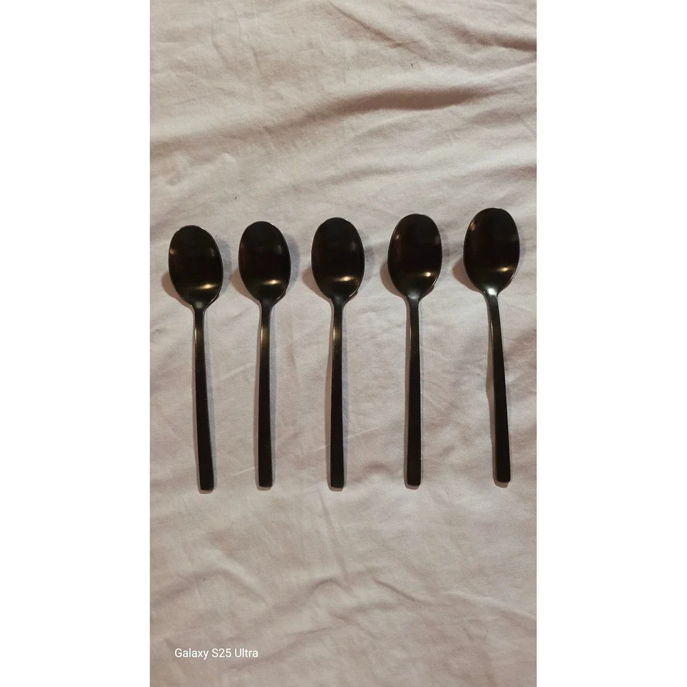 Cambridge Silversmiths Black Matte Teaspoons Set of 5 Modern Flatware Spoons